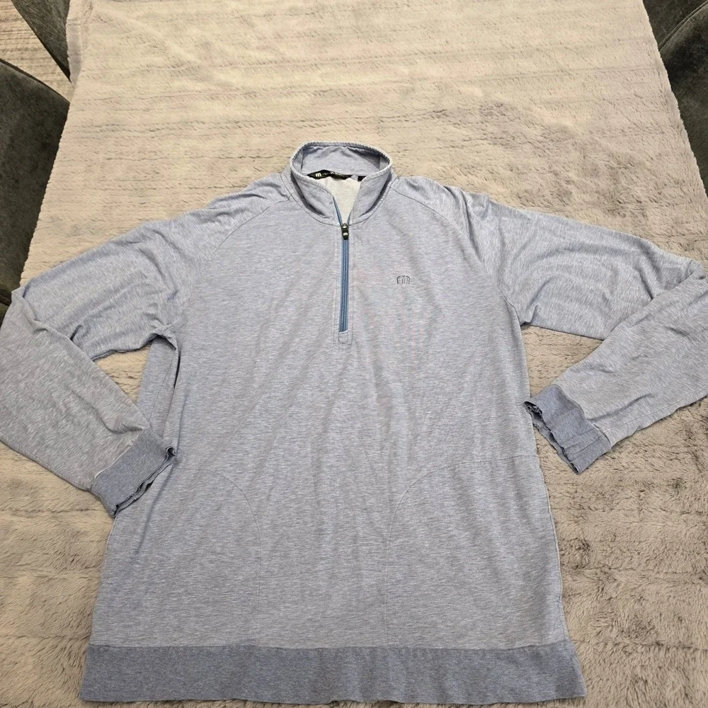 Travis Mathew Mens Large Blue Heathered Quarter‎ Zip Pullover Golf Sweater L